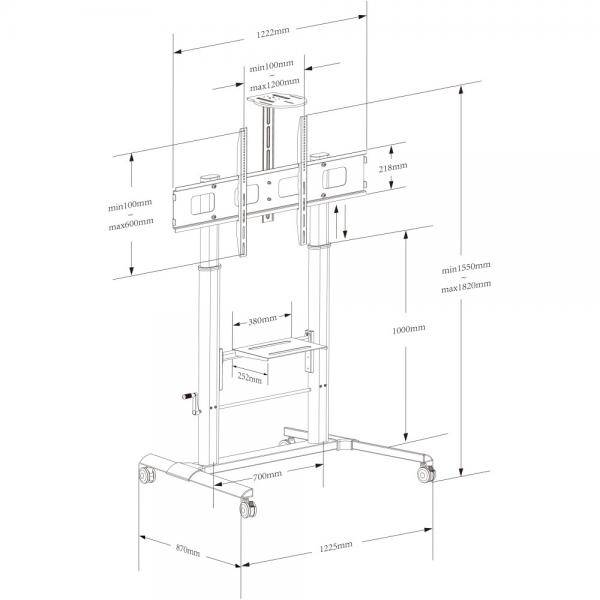 TECHly - Wagen - Höhe einstellbar - für LCD-Display - Schwarz - Bildschirmgröße: 132-279 cm (52"-110")