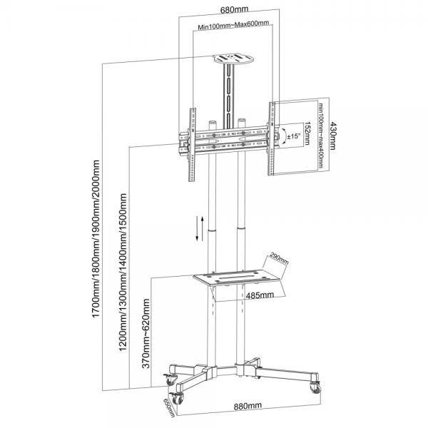 Techly ICA-TR216T - 94 cm (37 Zoll) - 177,8 cm (70 Zoll) - 200 x 200 mm - 600 x