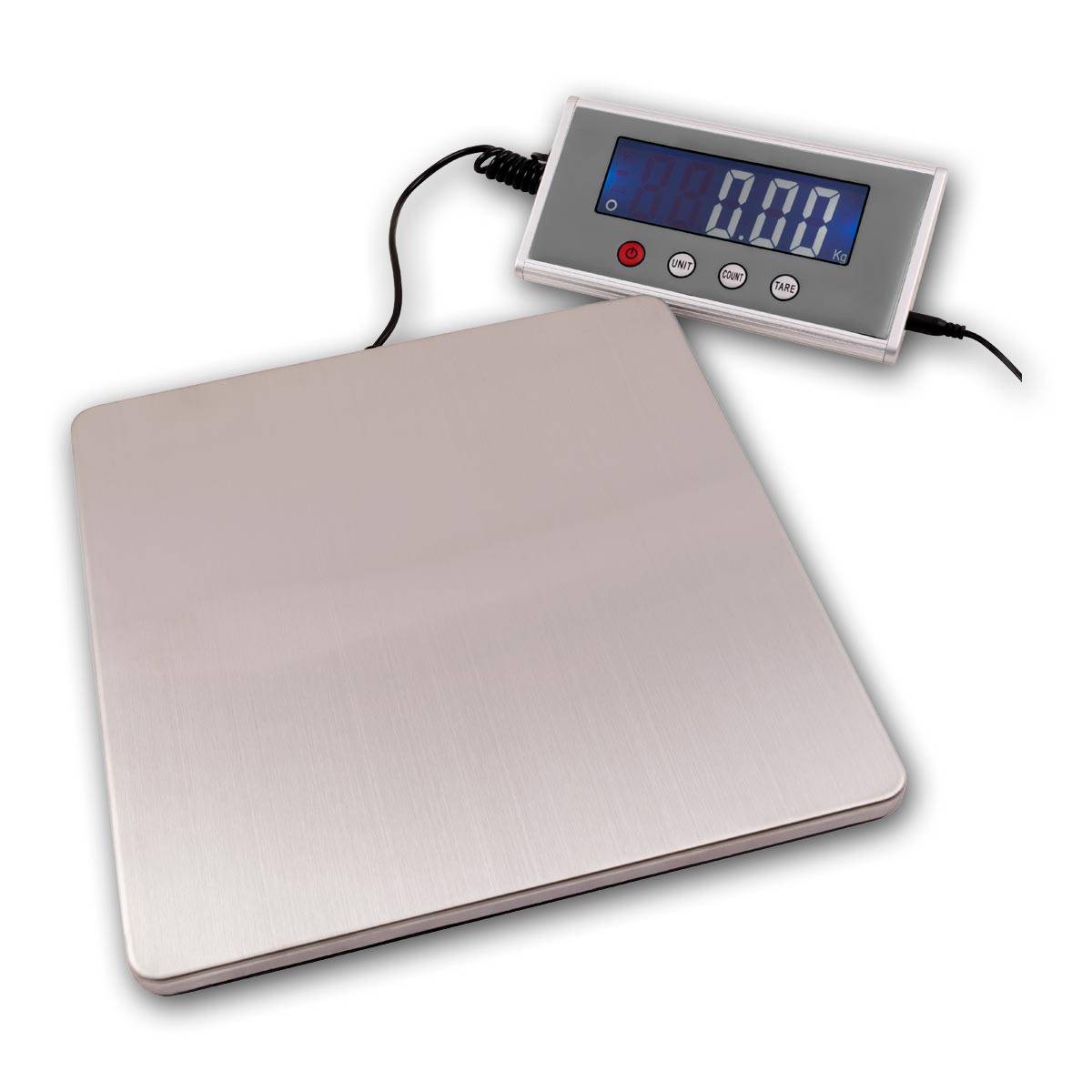 McPower Tischwaage, separate LCD-Anzeige, Tare, Zählfunktion, 27x27cm Edelstahl-Platte, bis 200 kg