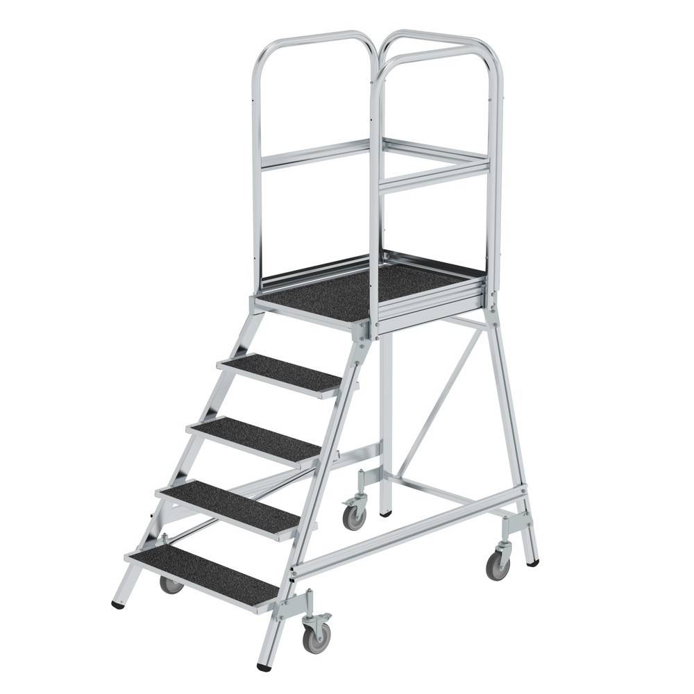 Podesttreppe eins. begehbar mit Federrollen Korundbeschichtung R 13 5 Stufen