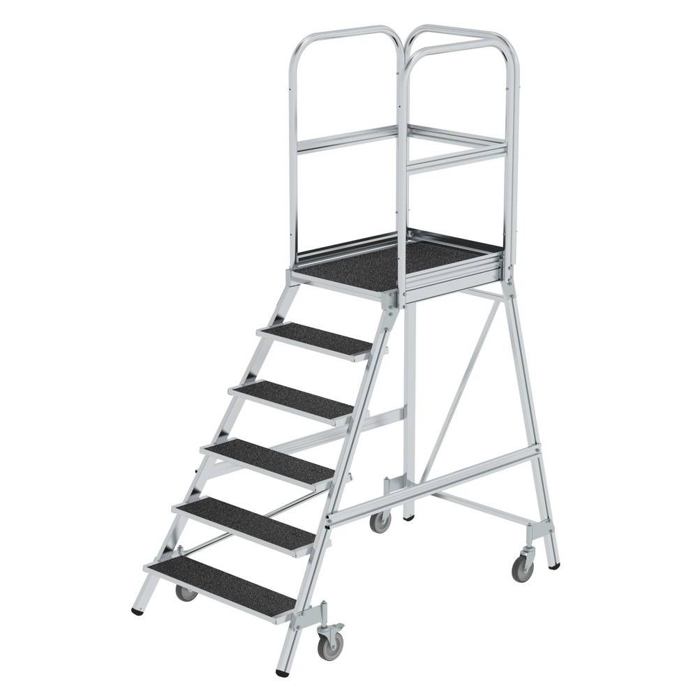 Podesttreppe eins. begehbar mit Federrollen Korundbeschichtung R 13 6 Stufen