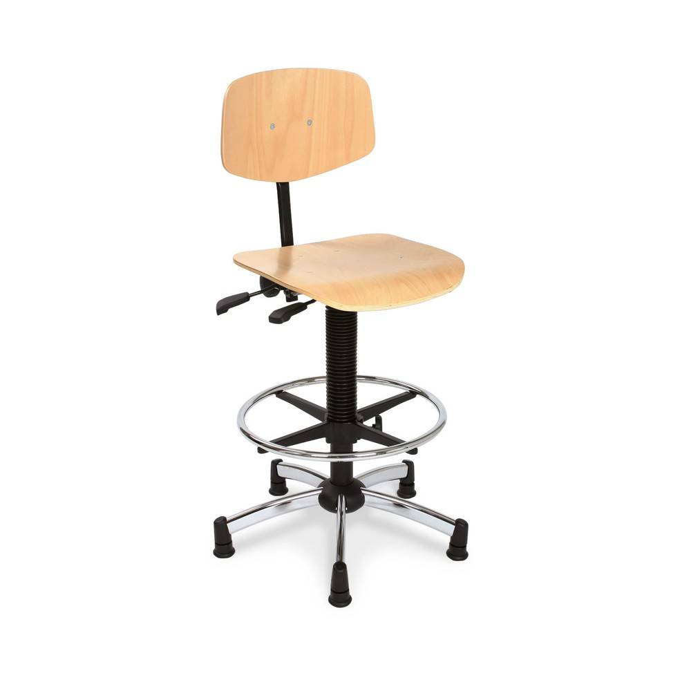Arbeitsstuhl Modell 8535, 510-710mm, Gleiter, Kunststoff-Fußkreuz, Fußring, Buche-Sitz Buche