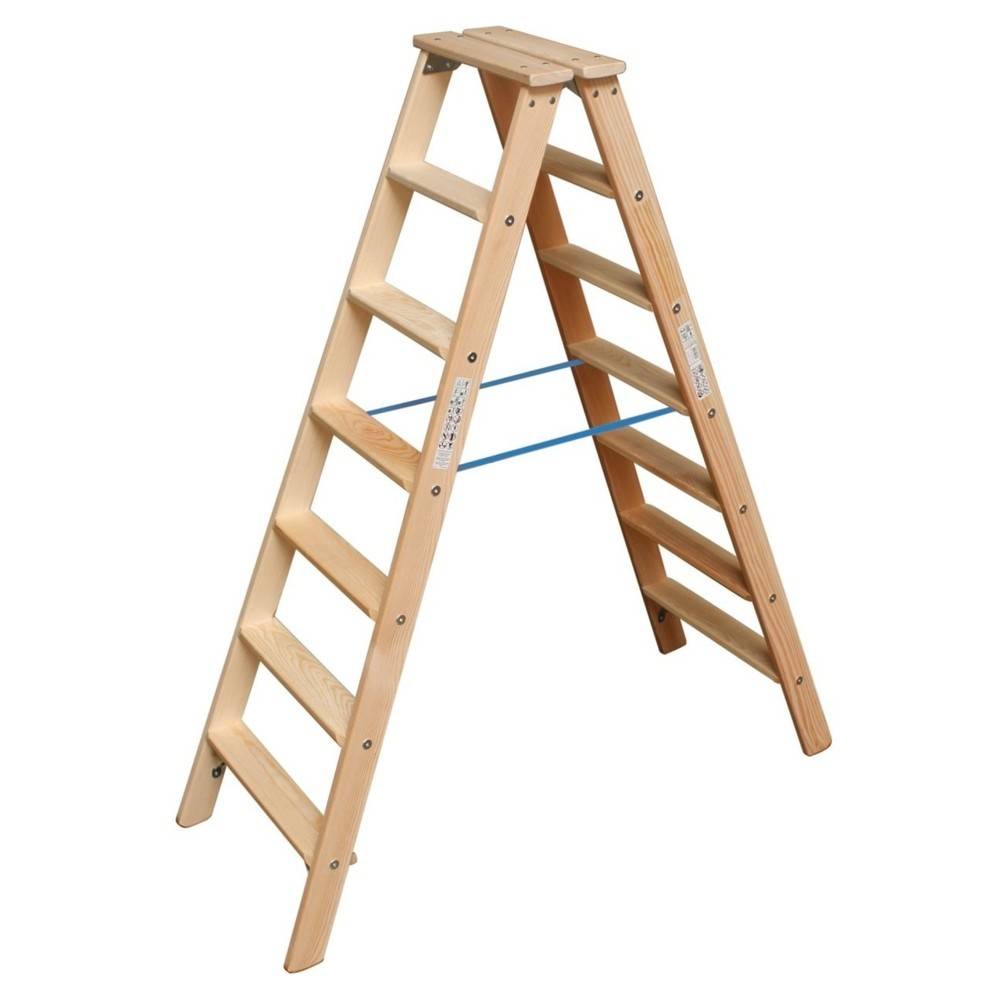 Krause Holz-Stufen-Doppelleiter 2x7 Arbeitshöhe:ca.3,10m 13,2kg 818447 Install.Baumaterial Werkzeug