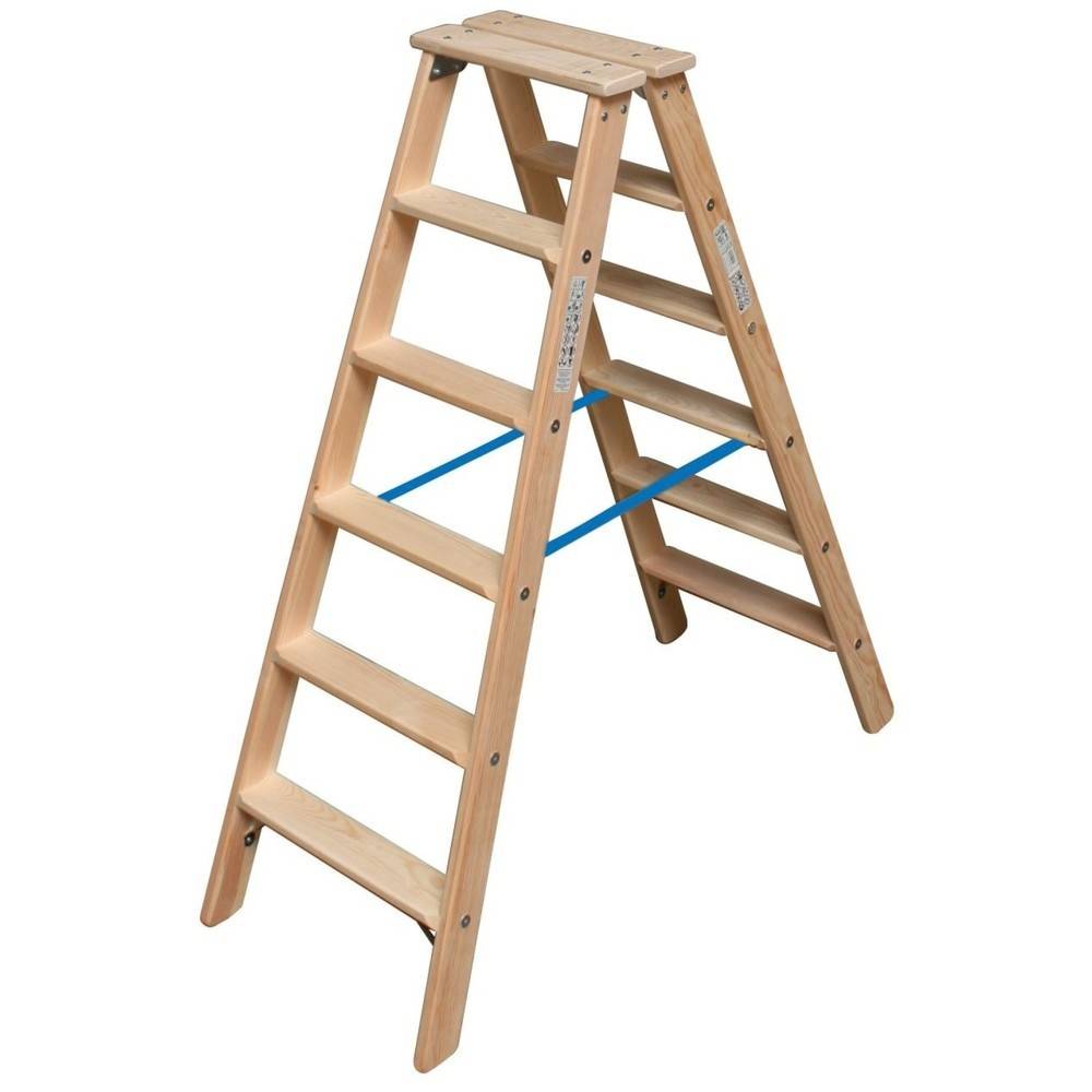 Krause Holz-Stufen-Doppelleiter 2x6 Arbeitshöhe:ca.2,85m 10,2kg 818430 Install.Baumaterial Werkzeug