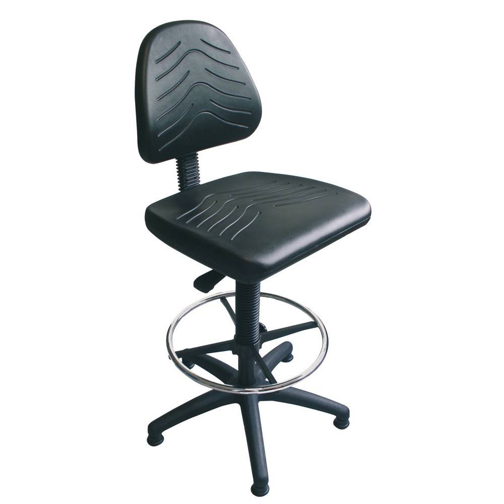 Arbeitsstuhl Modell 8545, 520-720mm, Gleiter, Kunststoff-Fußkreuz, Fußring, Polster-Sitz Anthrazit