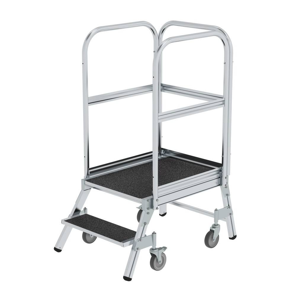 Podesttreppe eins. begehbar mit Federrollen Korundbeschichtung R 13 2 Stufen