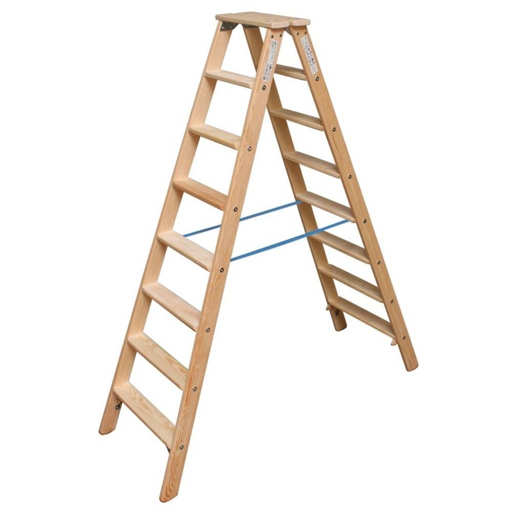Krause Holz-Stufen-Doppelleiter 2x8 Arbeitshöhe:ca.3,30m 13,2kg 818454 Install.Baumaterial Werkzeug