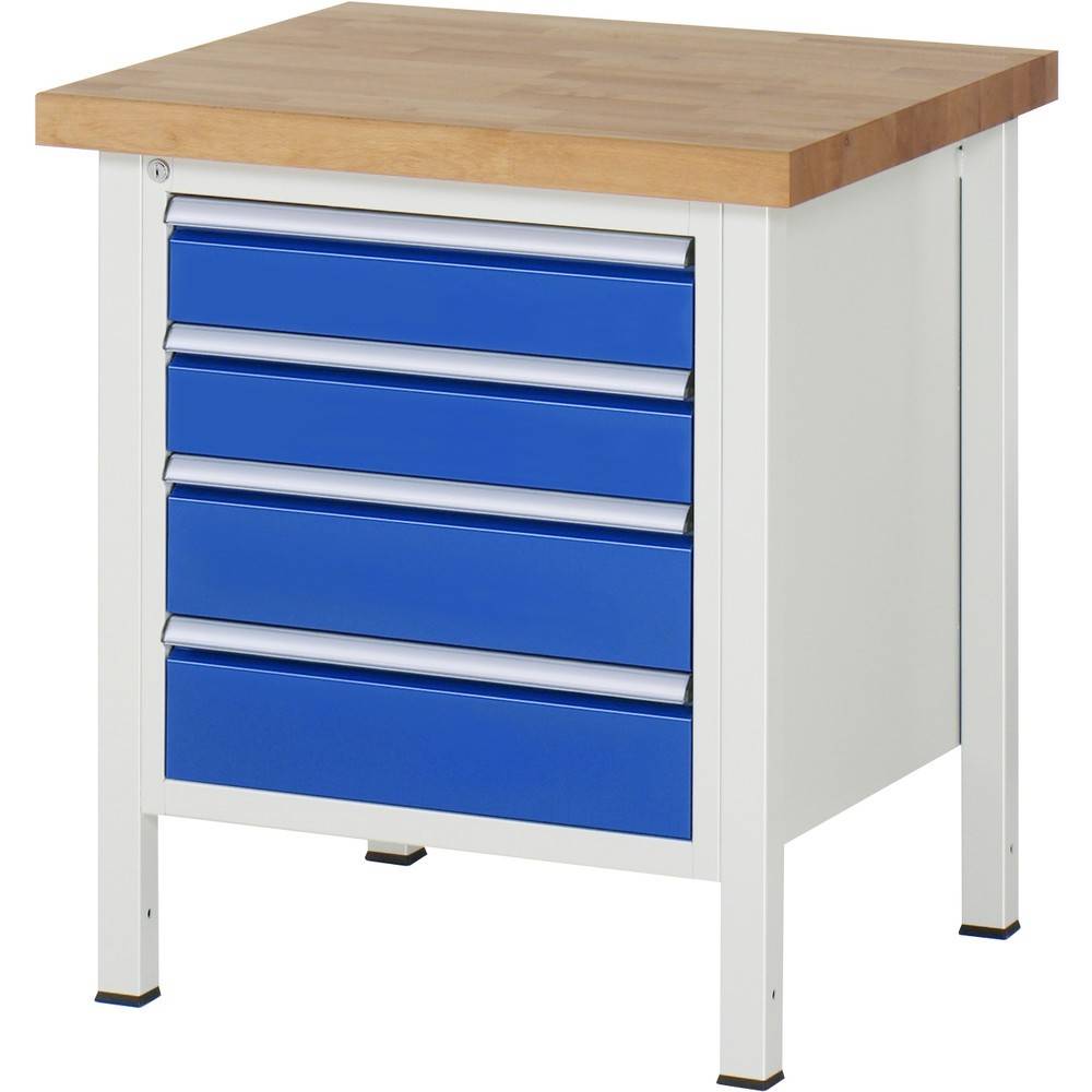 Werkbank Modell 8162, BxTxH 750x700x840-1040 mm, Buche-Massiv Arbeitsplatte 40 mm, 4 Schubladen mit Auszug 90 %