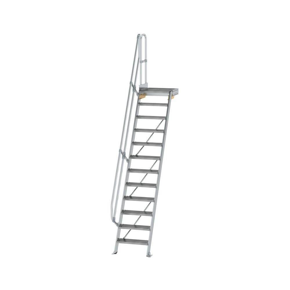 Treppe mit Plattform 60° Stufenbreite 600 mm 12 Stufen Aluminium geriffelt