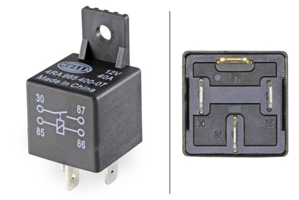 HELLA 4RA 965 400-071 12V Relais 4-polig Schwarz mit Halter, S1 Schaltbild - 1 Stück