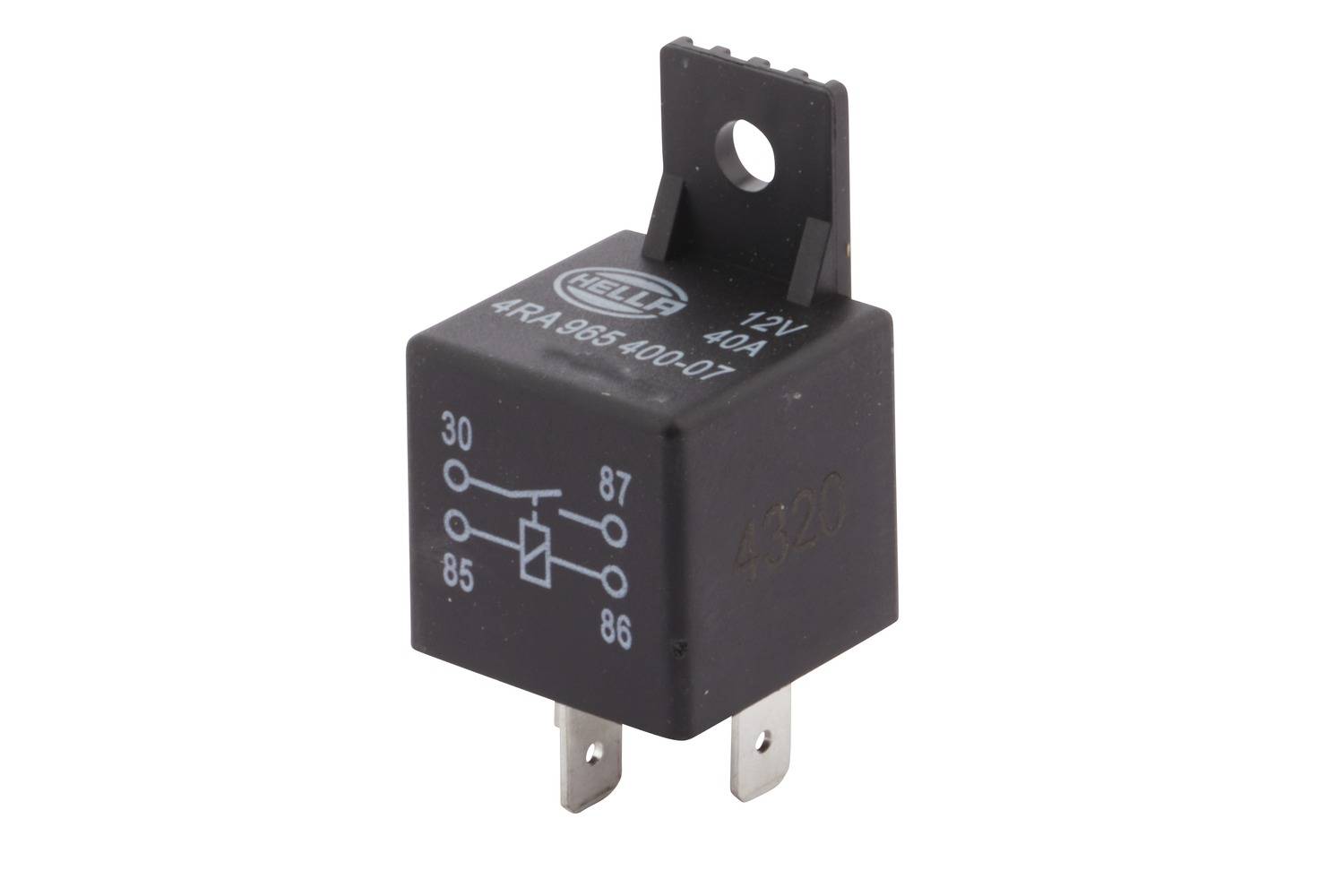 HELLA 4RA 965 400-071 12V Relais 4-polig Schwarz mit Halter, S1 Schaltbild - 1 Stück
