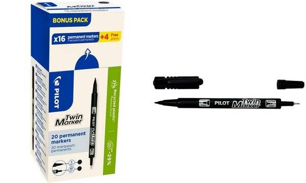 PILOT Permanent-Marker Twin Marker, BONUS PACK, schwarz (5045522)
