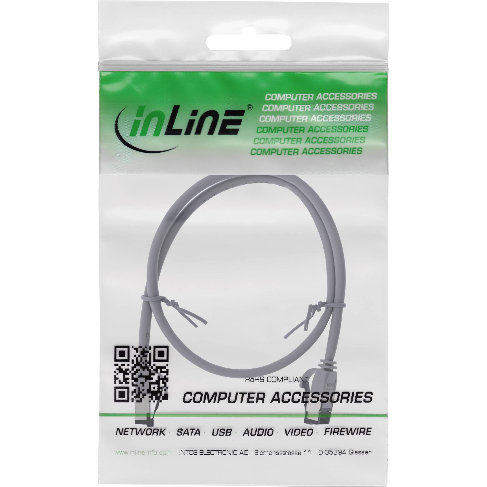INLINE - Patchkabel slim - U/FTP - Cat.8.1 - TPE halogenfrei - grau - 0,5m