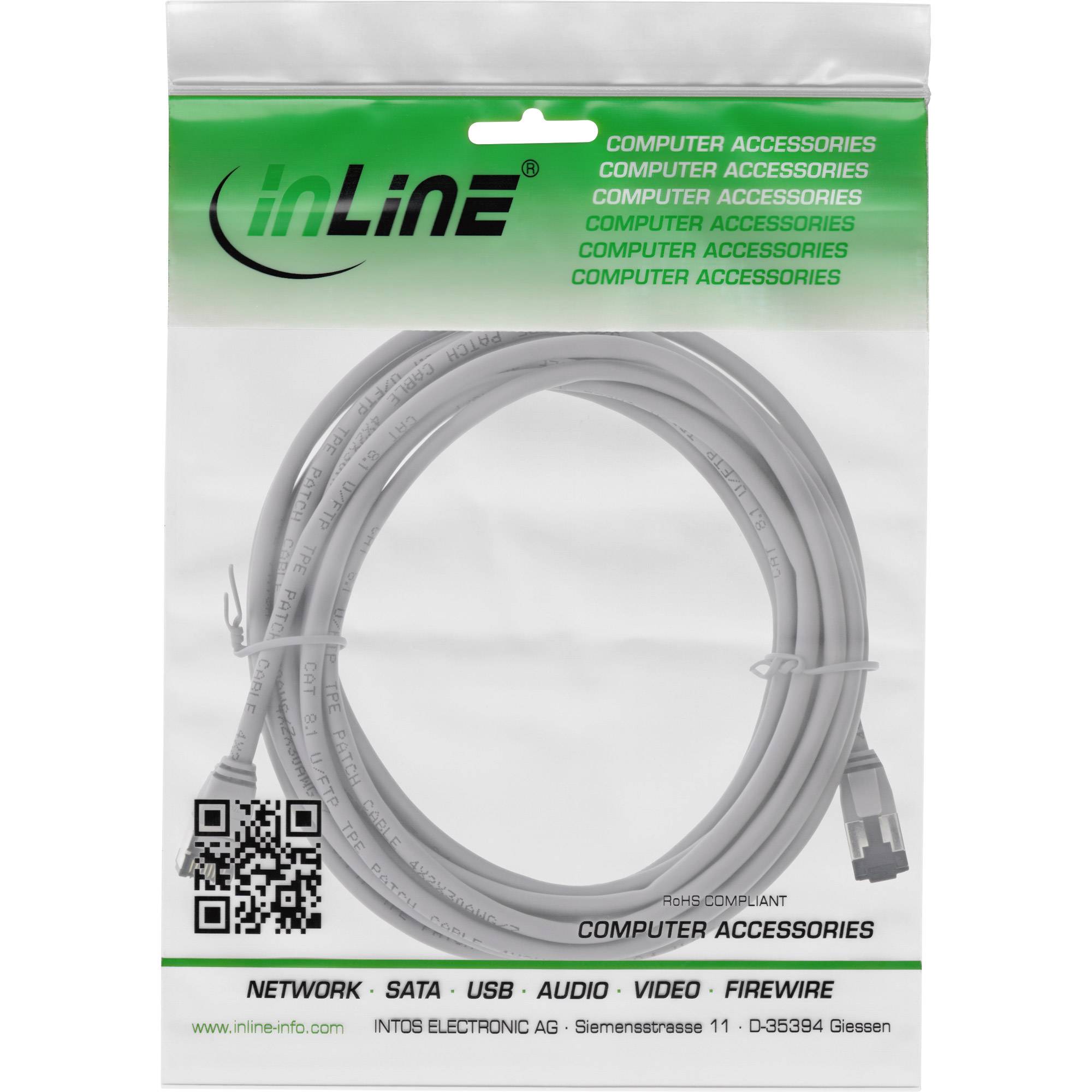INLINE - Patchkabel slim - U/FTP - Cat.8.1 - TPE halogenfrei - grau - 7,5m