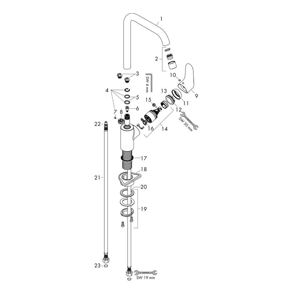 Einhebel-Küchenmischer Focus M41 ComfortZone 260, 1 jet, Eco chrom