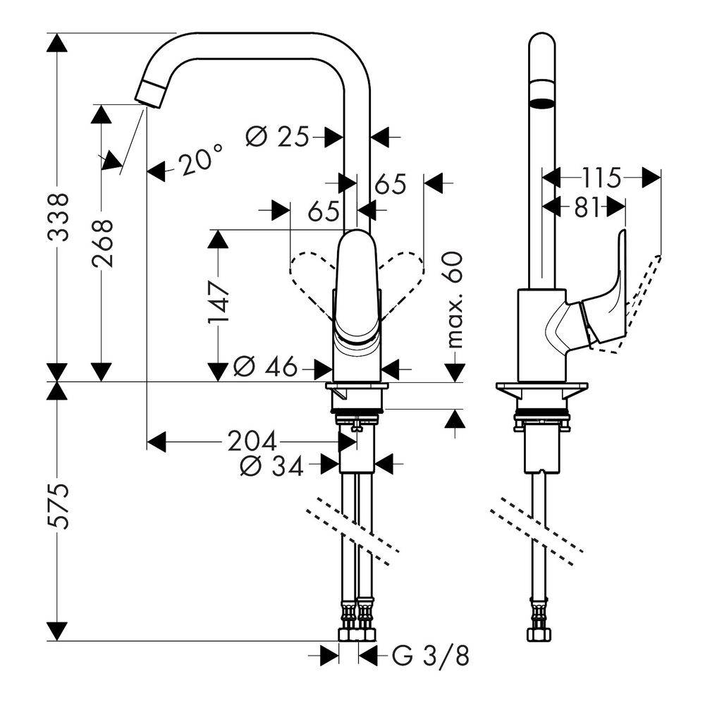 Einhebel-Küchenmischer Focus M41 ComfortZone 260, 1 jet, Eco chrom