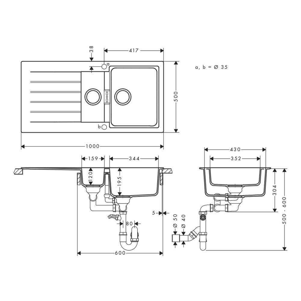 HG Spüle S520-F530 graphitschwarz