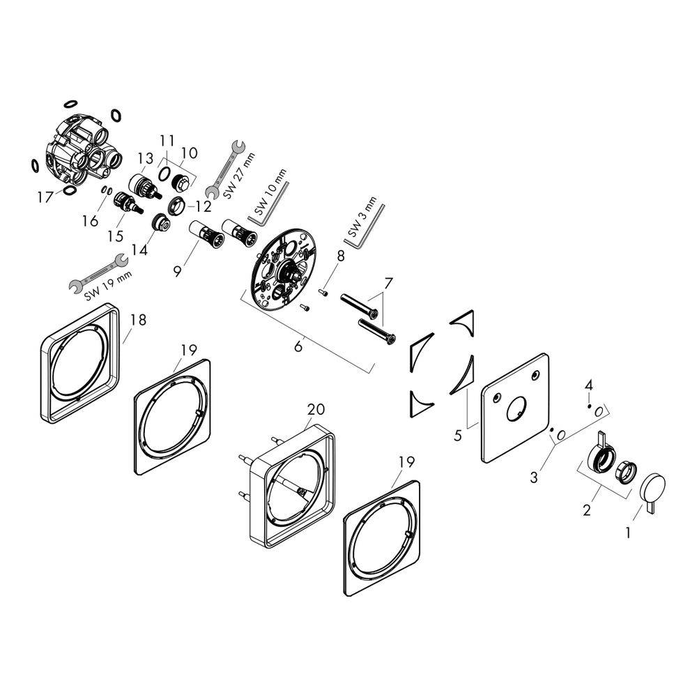 hansgrohe DuoTurn Q Mischer Unterputz für 2 Verbraucher, Mattschwarz mit Thermostat