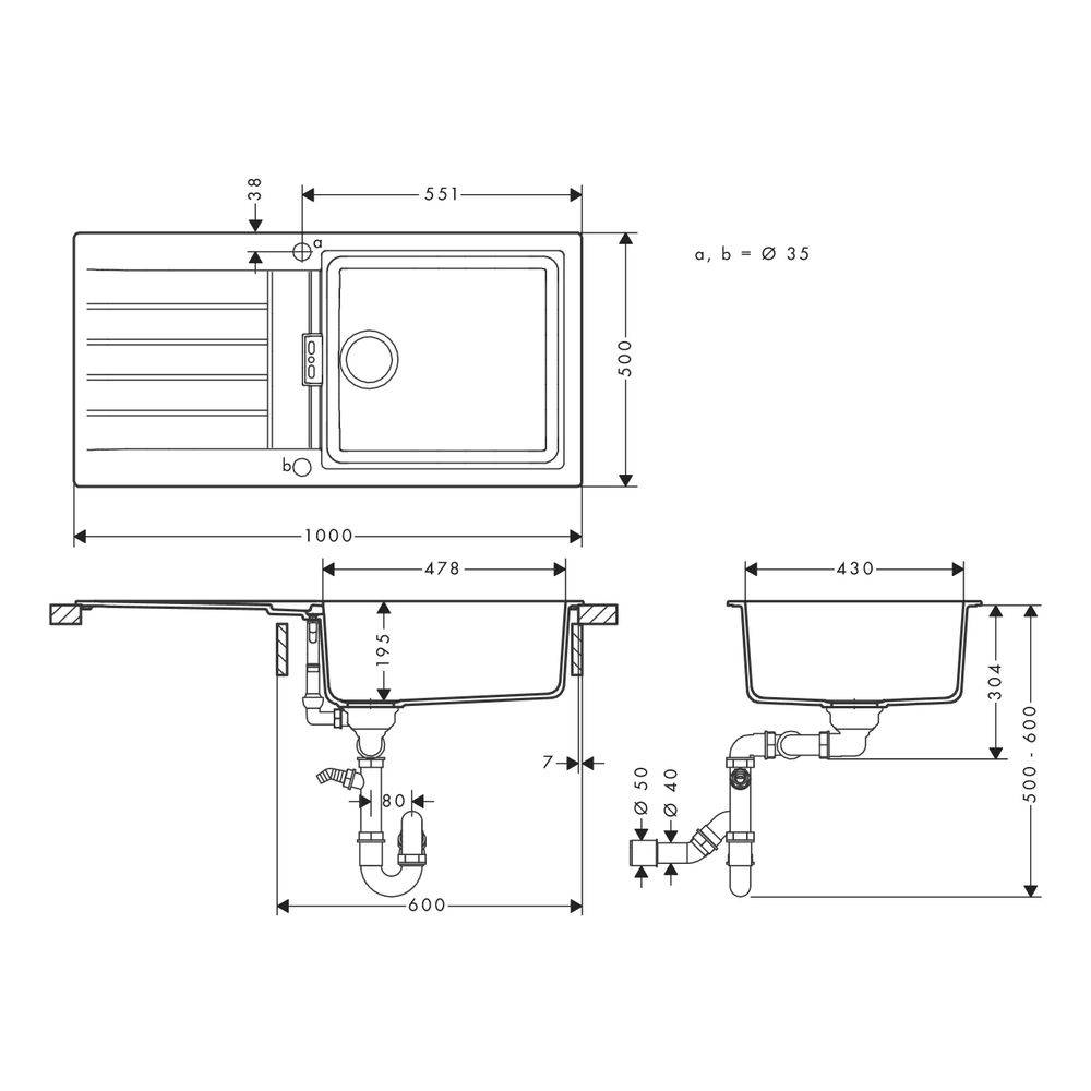 HG Spüle S520-F480 steingrau