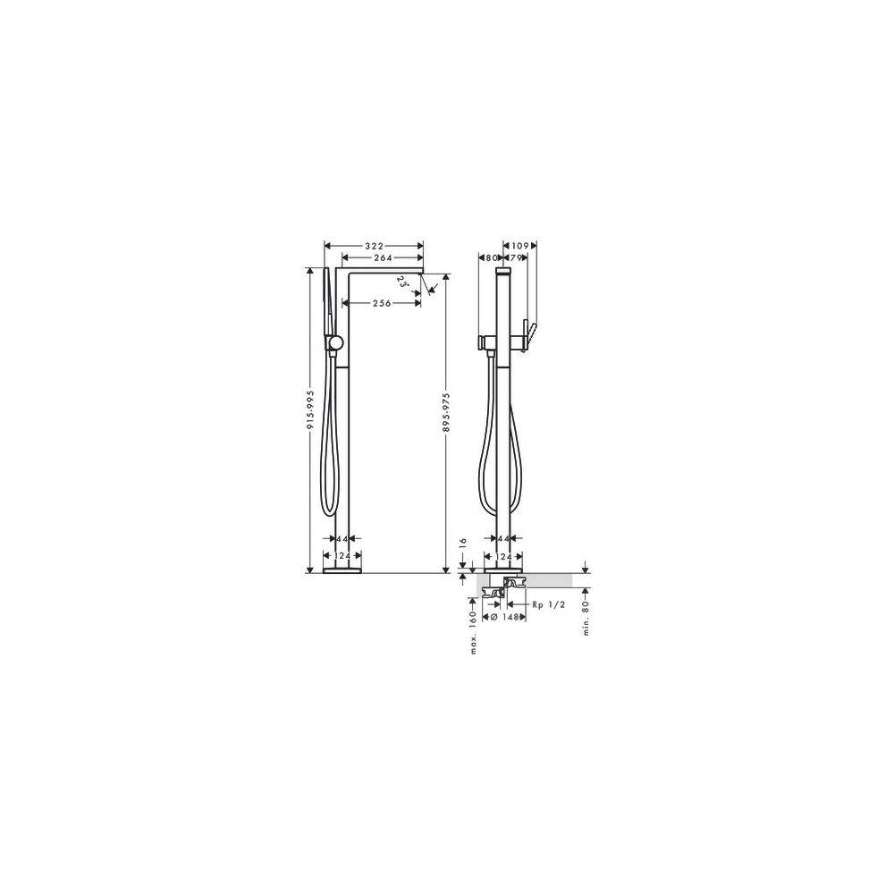 Hansgrohe Tecturis E Einhebel-Wannenmischer bodenstehend, 23,5l/min, Mattschwarz