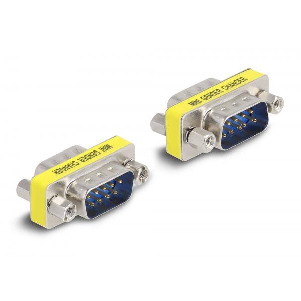 Delock D-Sub 9 Pin Gender Changer Stecker zu Stecker (Muttern) 2 Stück, D-Sub 9 pin, D-Sub 9 pin, Silber, Gelb