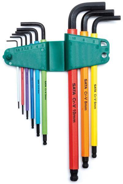 SATA Kugelkopf-Innensechskant-Winkelstiftschlüsselsatz, farbcodiert, 9-tlg.