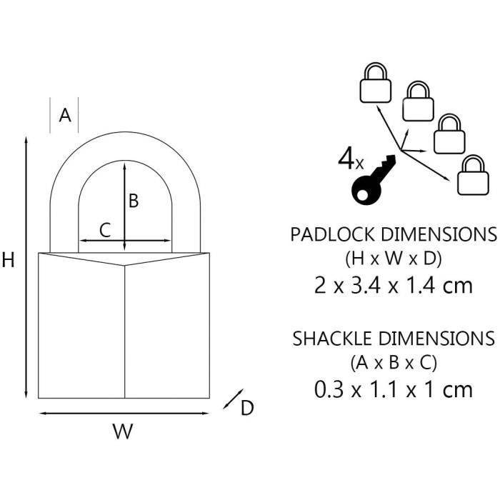 20 mm breites Vorhngeschloss mit massivem Aluminiumgehuse und Abdeckung - versch