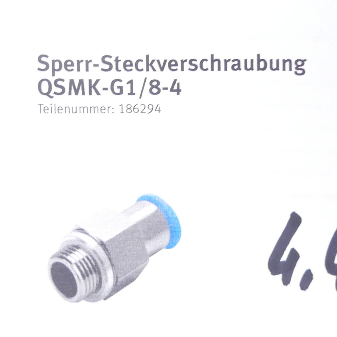 FESTO 10 Stück (1 Verpackungseinheit) Sperr-Steckverschraubung 186294 (QSMK-G1/8-4)