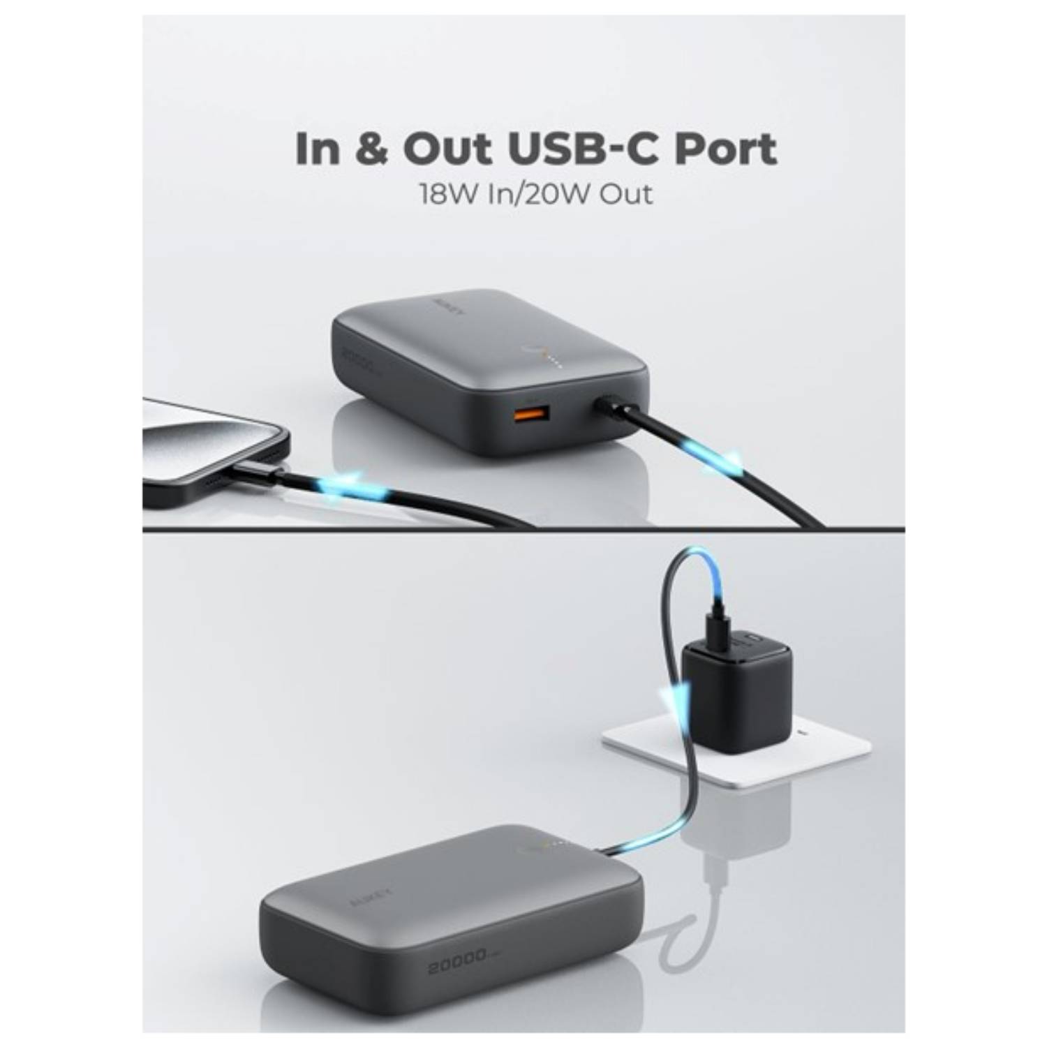 AUKEY PB-Y57 Spark Mini 20000 Kompakte Schnelllade-Powerbank Erhältlich in Grau und Weiß, 20000 mAh, Lithium, Grau
