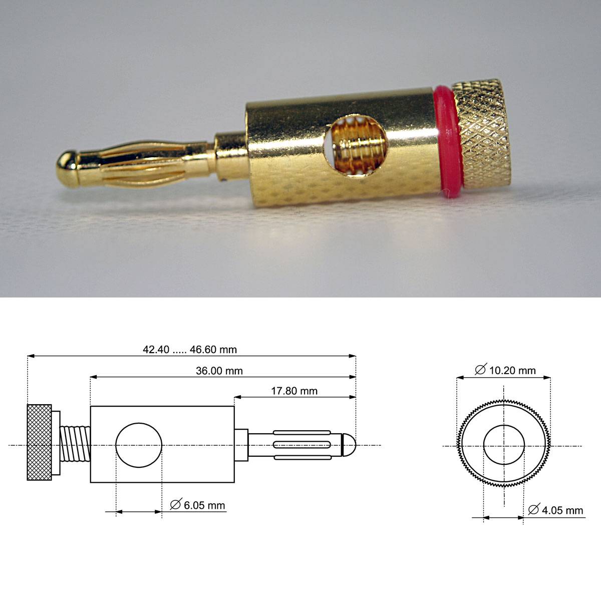Goobay - Bananenstecker vergoldet, Farbring rot