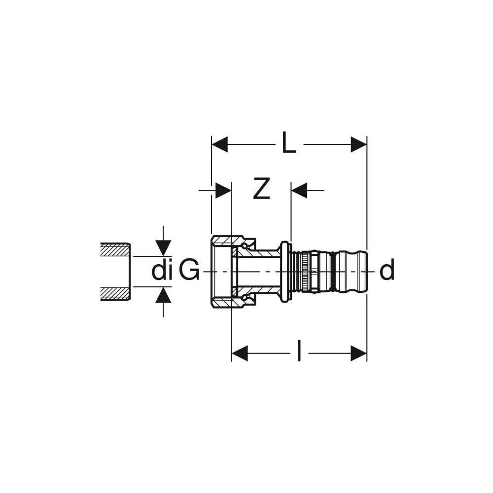 Geberit Mepla Übergang mit Überwurfmutter, D 20mm, ID 21mm, G 1", Rotguss bleifrei