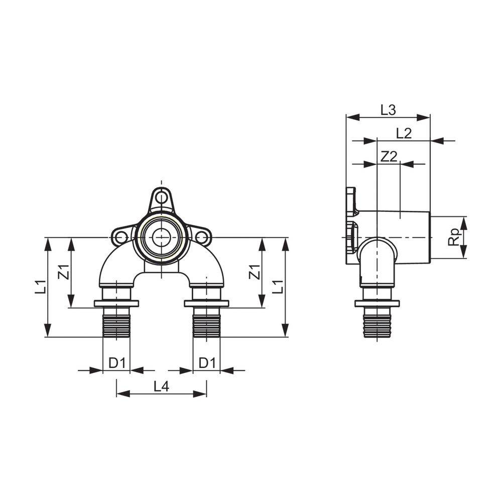 TECEflex U-Doppelw. druckverlustop. Dim. 16 x Rp 1/2" x 16, Siliziumbronze