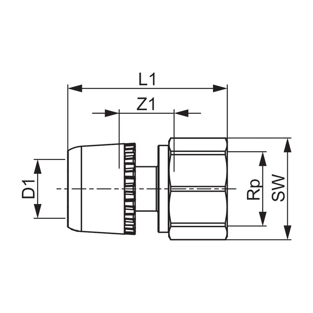 Tece logo-Ax Übergangsmuffe Dimension 25mm x Rp 1", Siliziumbronze