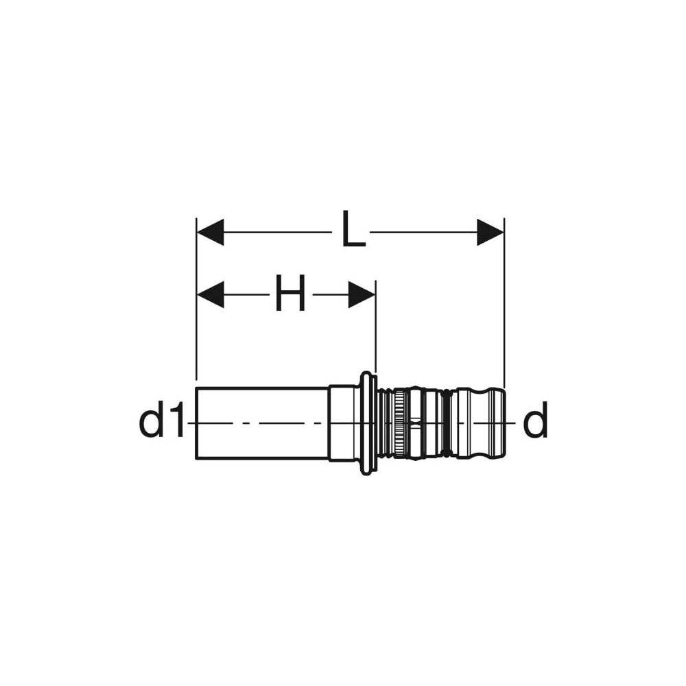 Geberit Mepla Übergang auf Mapress, mit Einschubende, Edelstahl 1.4401, D 20mm, D1 18mm