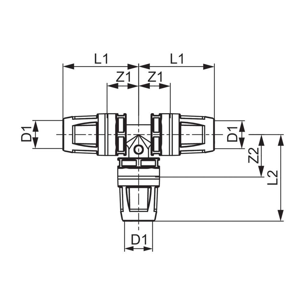 Tece logo-Push T-Stück Dimension 50x50x50mm, PPSU