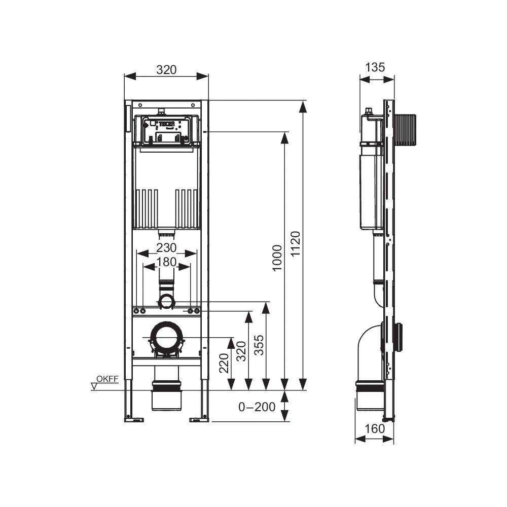 TECE TECEprofil WC-Modul mit Compact 320-Spülkasten, Bauhöhe 1120 mm