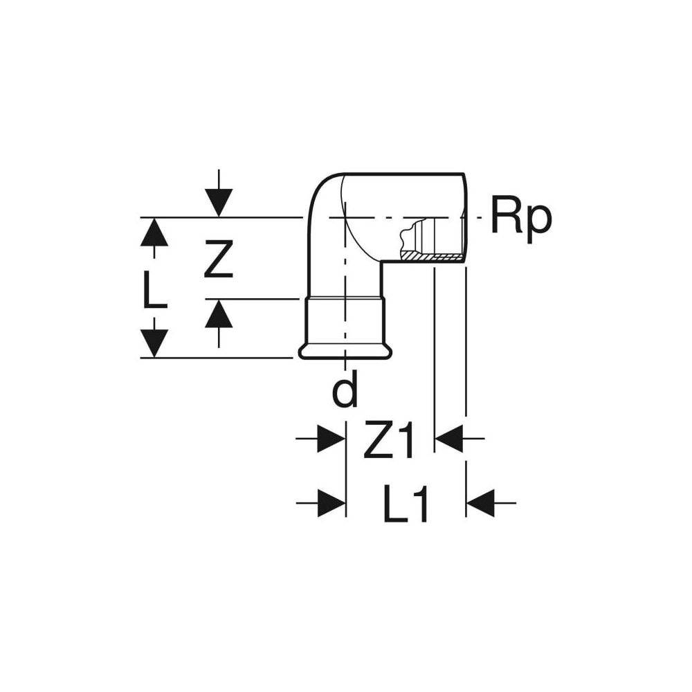 Geberit Edelstahl-Übergangswinkel Mapress, 90°, Ø35mm x Rp5/4", Press x Innengewinde, 1 Stk.