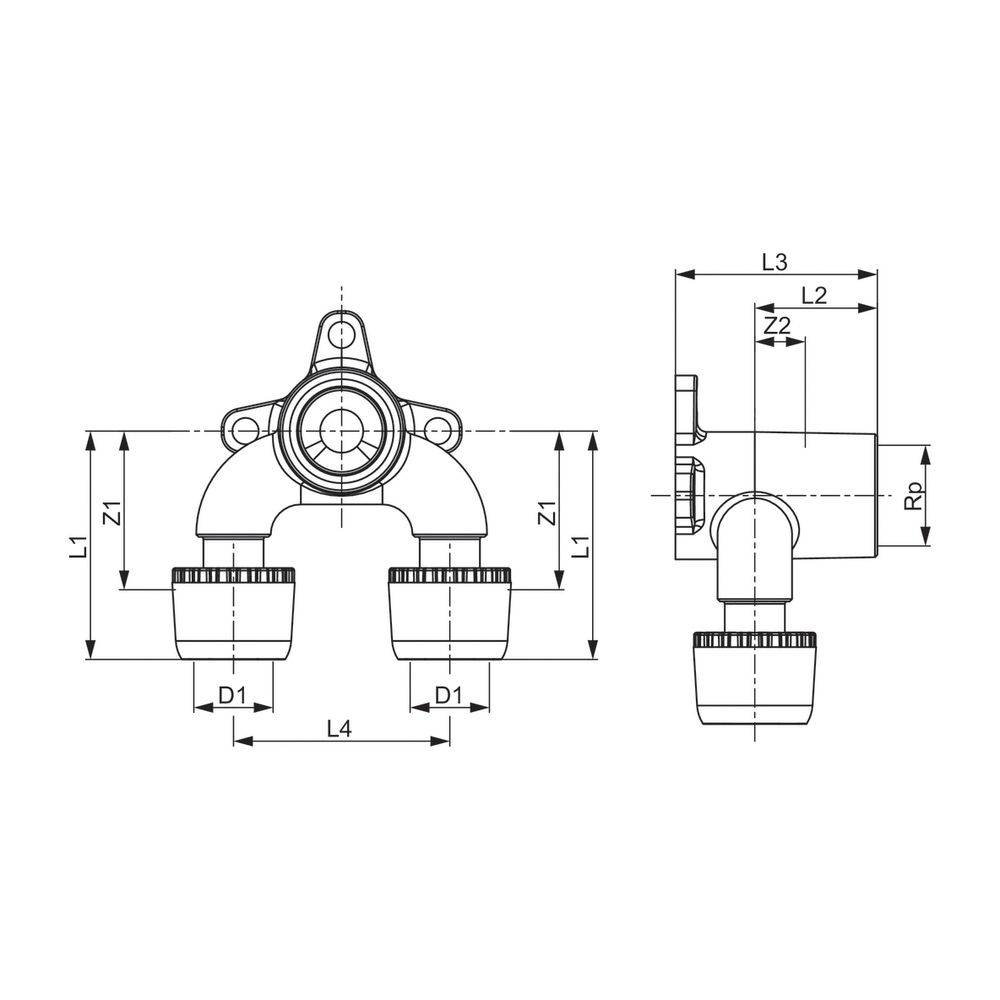 Tece logo-Ax U-Doppelwandscheibe Dimension 16mm x Rp 1/2", Siliziumbronze