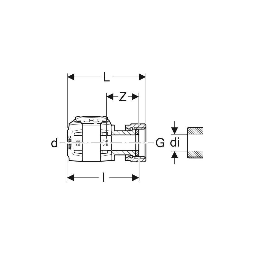 Geberit FlowFit Übergang mit Überwurfmutter bleifreie Siliziumbronze, D 40mm, ID 42mm, G 2"