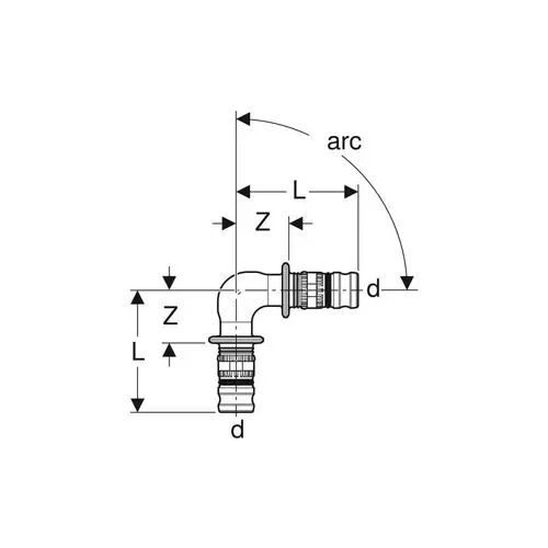 Geberit Mepla Winkel 90°, Außendurchmesser 20mm Geberit Mepla Winkel 90°, Außendurchmesser 20mm