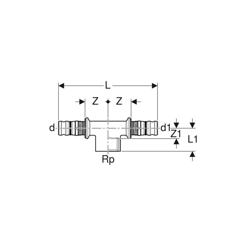 Geberit Mepla T-Stück mit Innengewinde, D 50mm, Rp 1", D1 Rotguss bleifrei