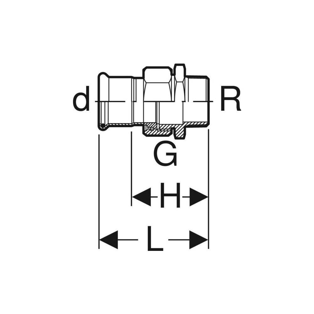 Geberit Mapress Edelstahl Übergangsverschraubung mit Außengewinde D 28mm, R 1"