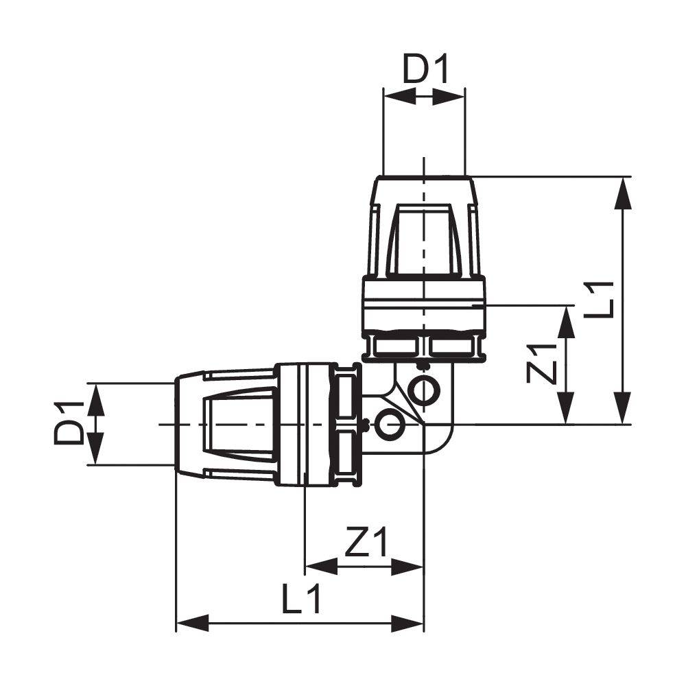 Tece logo-Push Winkelkupplung 90 Grad Dimension 50x50mm, PPSU