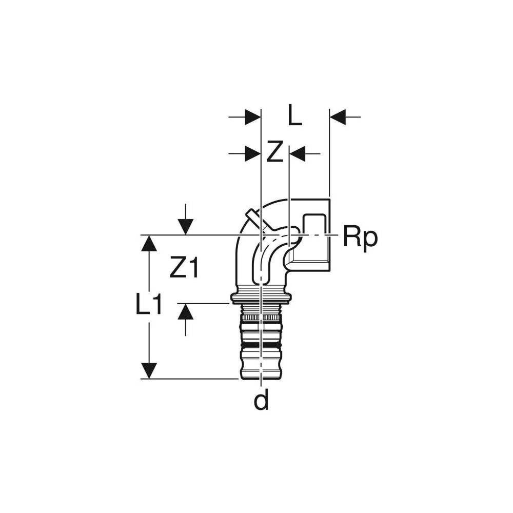 Geberit Mepla Übergangswinkel Rotguss, mit Innengewinde 32mmx1