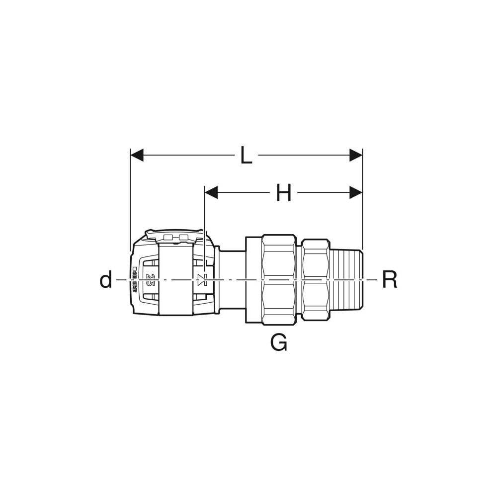 Geberit FlowFit Übergangsverschraubung mit Außengewinde bleifreie Siliziumbronze, D 63mm, R 2", G 2 3/4"