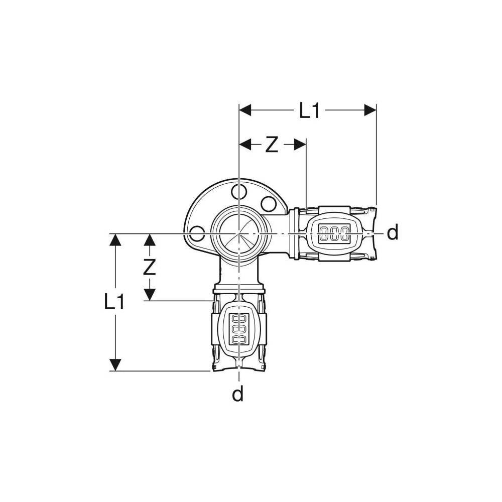 Geberit FlowFit Eckanschlusswinkel 90 Grad, D 20mm, Rp 1/2", Länge 3,6cm, Rotguss bleifrei
