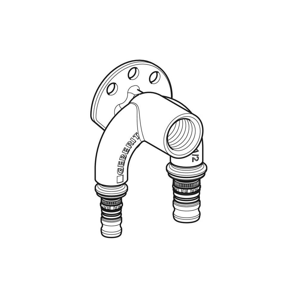 Geberit Mepla Doppelanschlusswinkel 90 Grad, D 20mm, Rp 1/2", D1 L1 6,7cm, Rotguss bleifrei