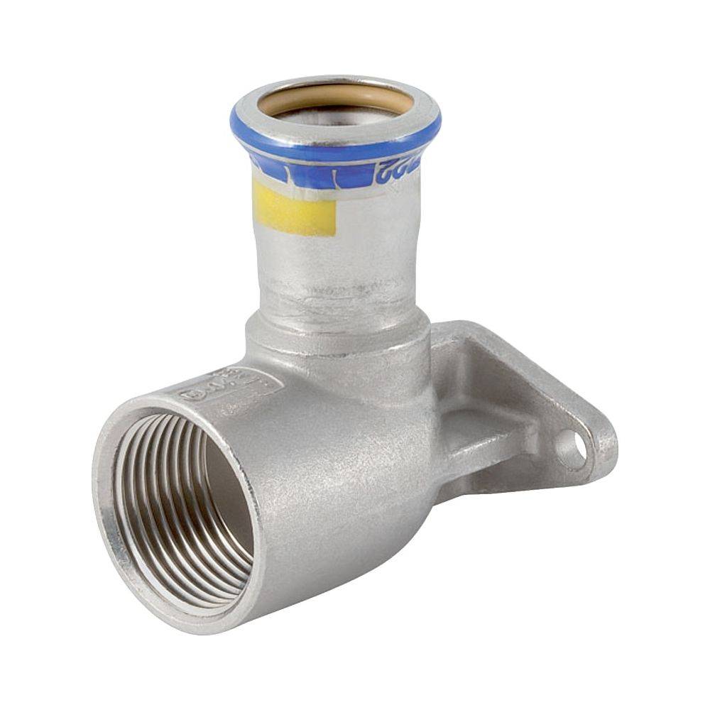 Geberit Mapress Edelstahl Anschlusswinkel 90 Grad abgesetzt, Lochkreis 50mm, Gas D 22mm, Rp 1", Länge 6,5cm