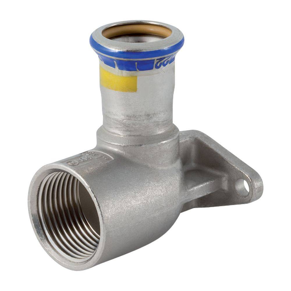Geberit Mapress Edelstahl Anschlusswinkel 90 Grad abgesetzt, Lochkreis 50mm, Gas D 22mm, Rp 1", Länge 6,5cm