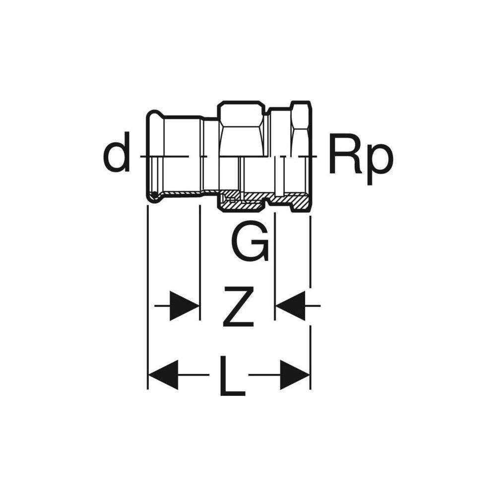 Geberit GE Mapress ES, Uebergangsverschraubung mit UeWM, Edelstahl, d28mm, Rp1, 1 Stk.